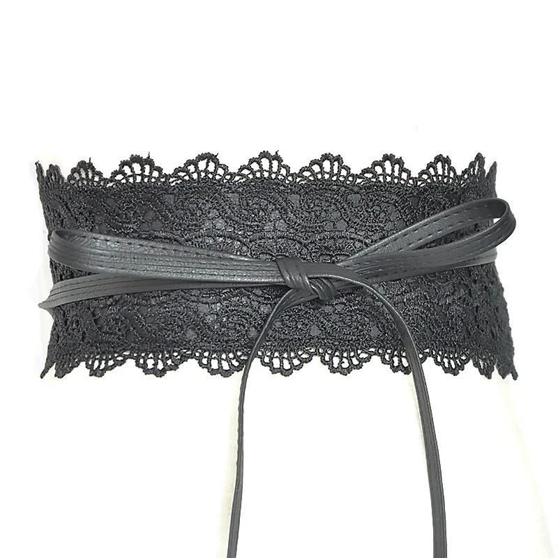 Boho Style Women Bow Lace Belt Wide Girdle Corset PU Leather Waist Belts Wedding Dress Skirt Decorative Waistband