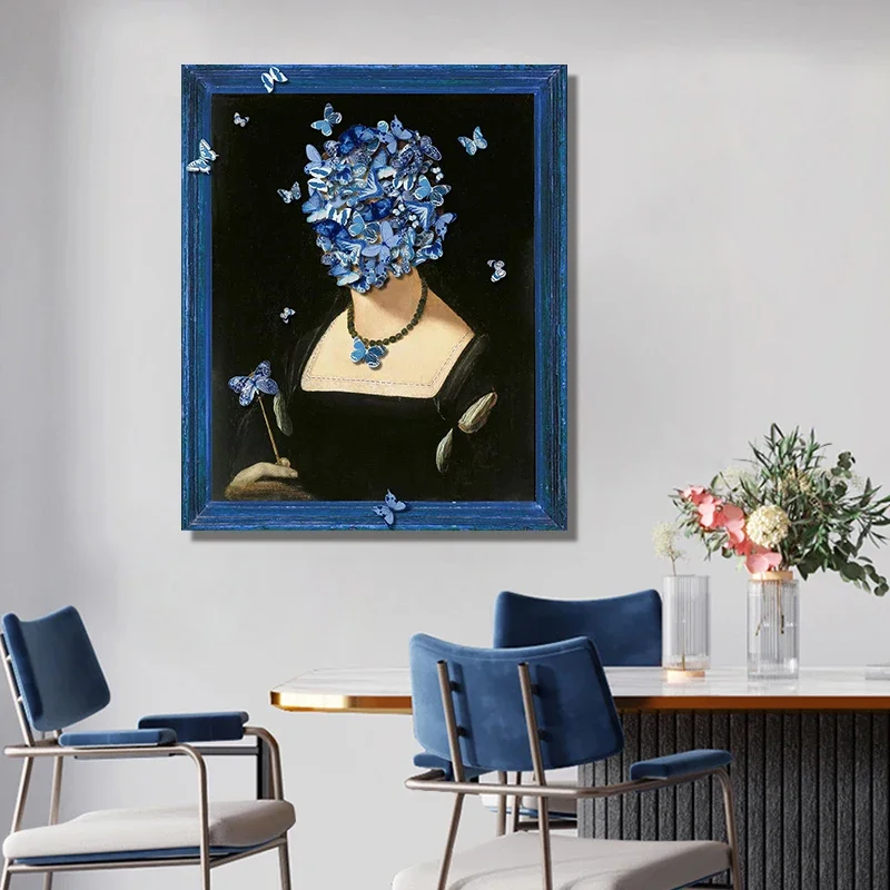 

z Framed Handmade Paper Butterfly 3D Painting Mixed Media Artwork Abstract Women Wall Art Designs For Living Room