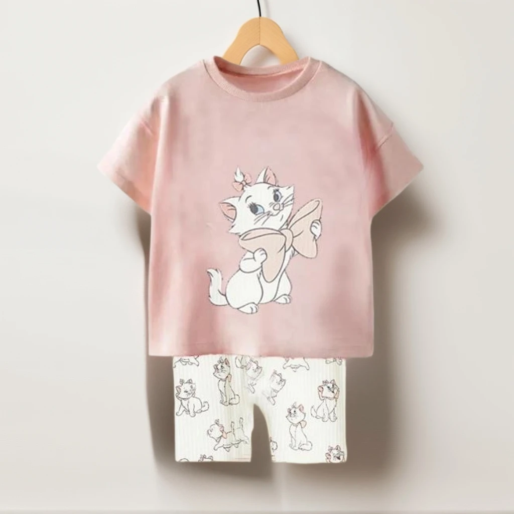 Girls Disney Cartoon Cute Sets Clothing Short Sleeve Suit New Full Printed Lovely Cotton Girls' T-shirt And Shorts Set 2pcs image 2