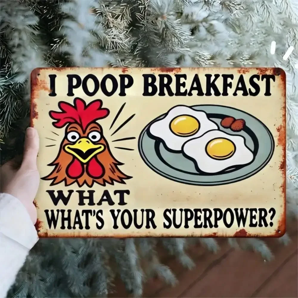 KitchenRusticArt Rustic Iron Art - Cartoon Rooster & Fried Eggs Design, 