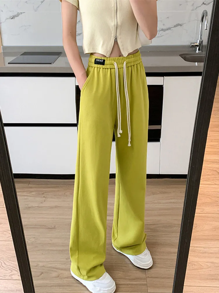 High Waist Wide Leg Pants Women Sports Pants 2022 Summer New Candy Color Loose Straight Casual Trousers Sweatpants