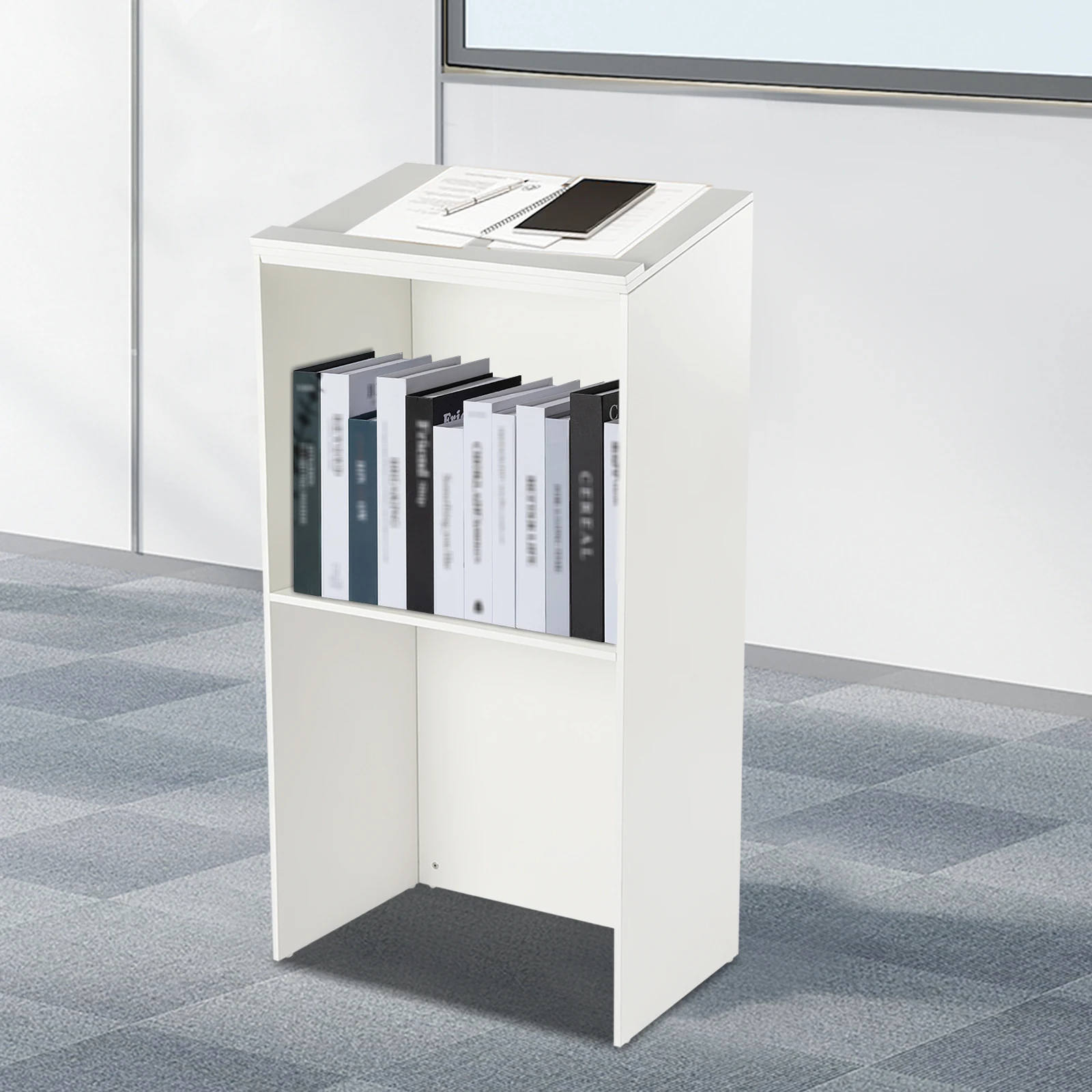 Portable Presentation Podium Durable Lectern Desk Elegant Churches Stand Restaurants Classrooms Podium Simplicity White