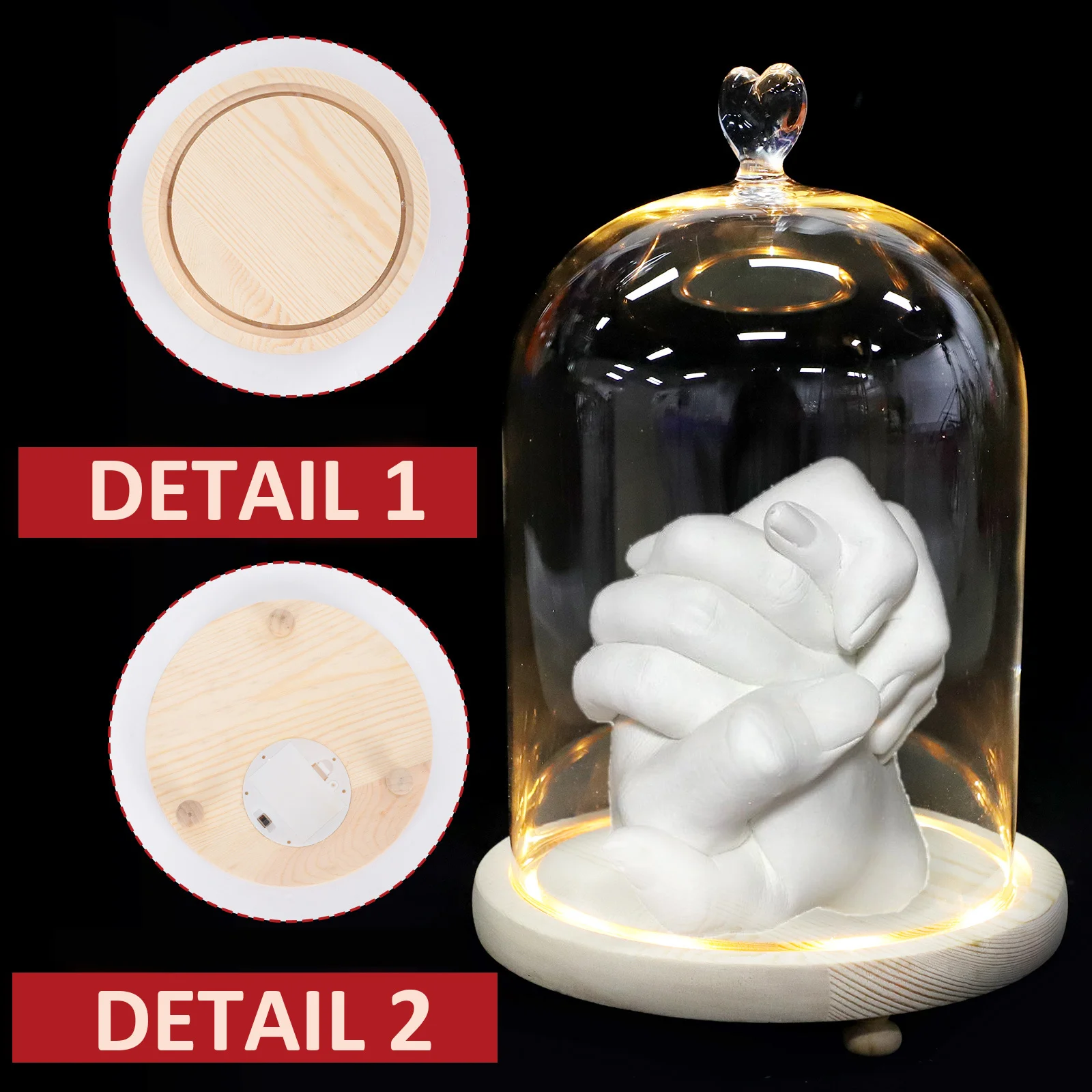 

Couple Hand Romantic Glass Cover Glowing Decor For Valentine'S Creative Glowing Glass Dome Decor Day Home Desktop Ornament