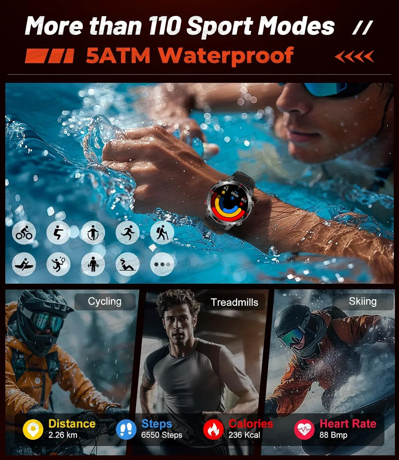 

GPS Men's Bluetooth Call Smart Watch 1.46'' HD Screen 120+ Sport Fitness Watch 540mAh Outdoor Compass Swim Waterproof Smartwatch