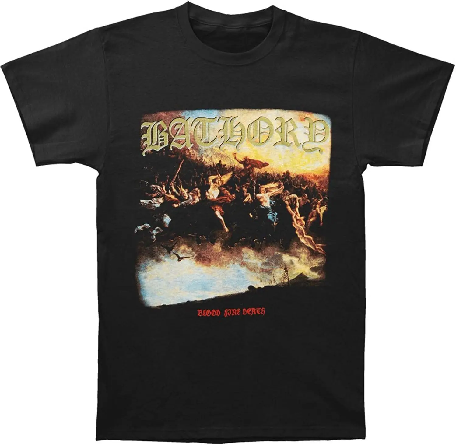 T-shirt da uomo Bathory Blood Fire Death nera |   Merce con licenza ufficiale