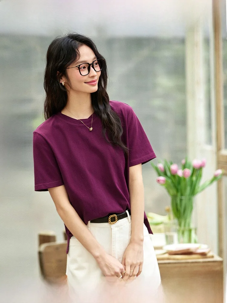 

Женская футболка Vimly Simple ort Sve round Ne, свободный крой, базовый слой, топ из смеси хлопка и полиэстера, летнее новое поступление