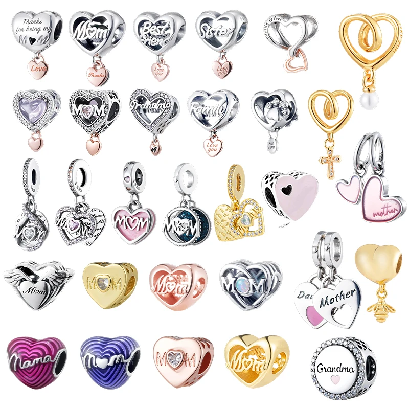

Mother's Day Heart Charms Mom Grandma Dangle Beads S925 Silver Plated Love Jewelry Gifts For Mom/Wife Fit Original Bracelet.