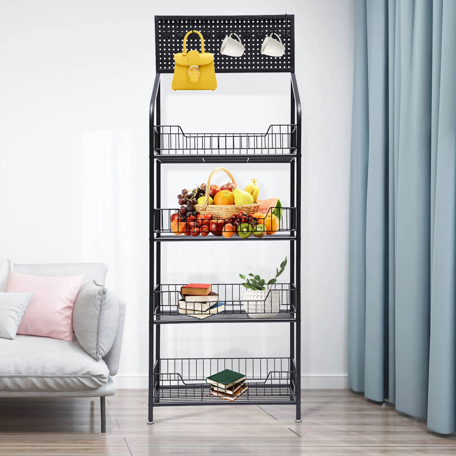4-Tier Metal  Wire Shelving Rack Household Kitchen Storage Shelf Organizer w/Wheels