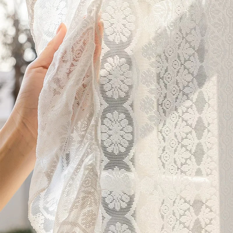 French Lace Jacquard Window Screen Vintage Lace White Tulle Curtains for Living Dining Room Bedroom Luxury Window Custom Size
