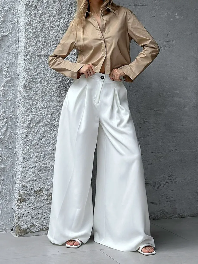 

BKLD White Wide Leg Pants High Waisted New Fashion 2025 Autumn Women Clothing Loose Dropping Temperament Pants Solid Color