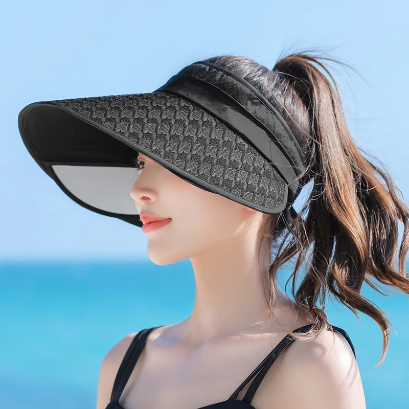 Women Summer Foldable Anti-uv Beach Hat Solid Color Stretchable Large Wide Brim Sun Hat Ladies Sunscreen Cap Female Travel Caps