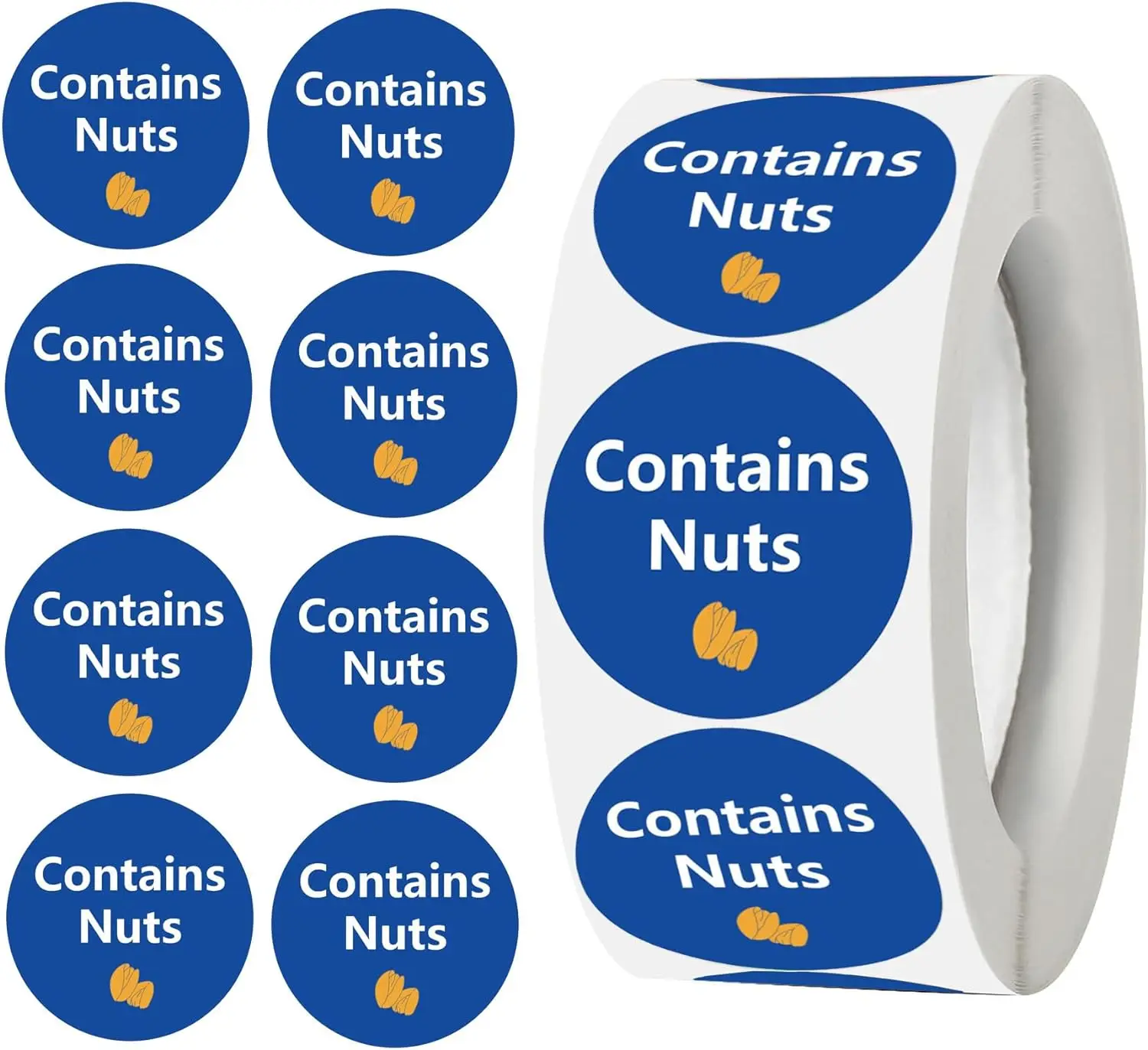 Contains Nuts Labels 1 inch Allergen Warning Stickers Round Allergies Food Rotation Advisory Circle Dots 500 pcs