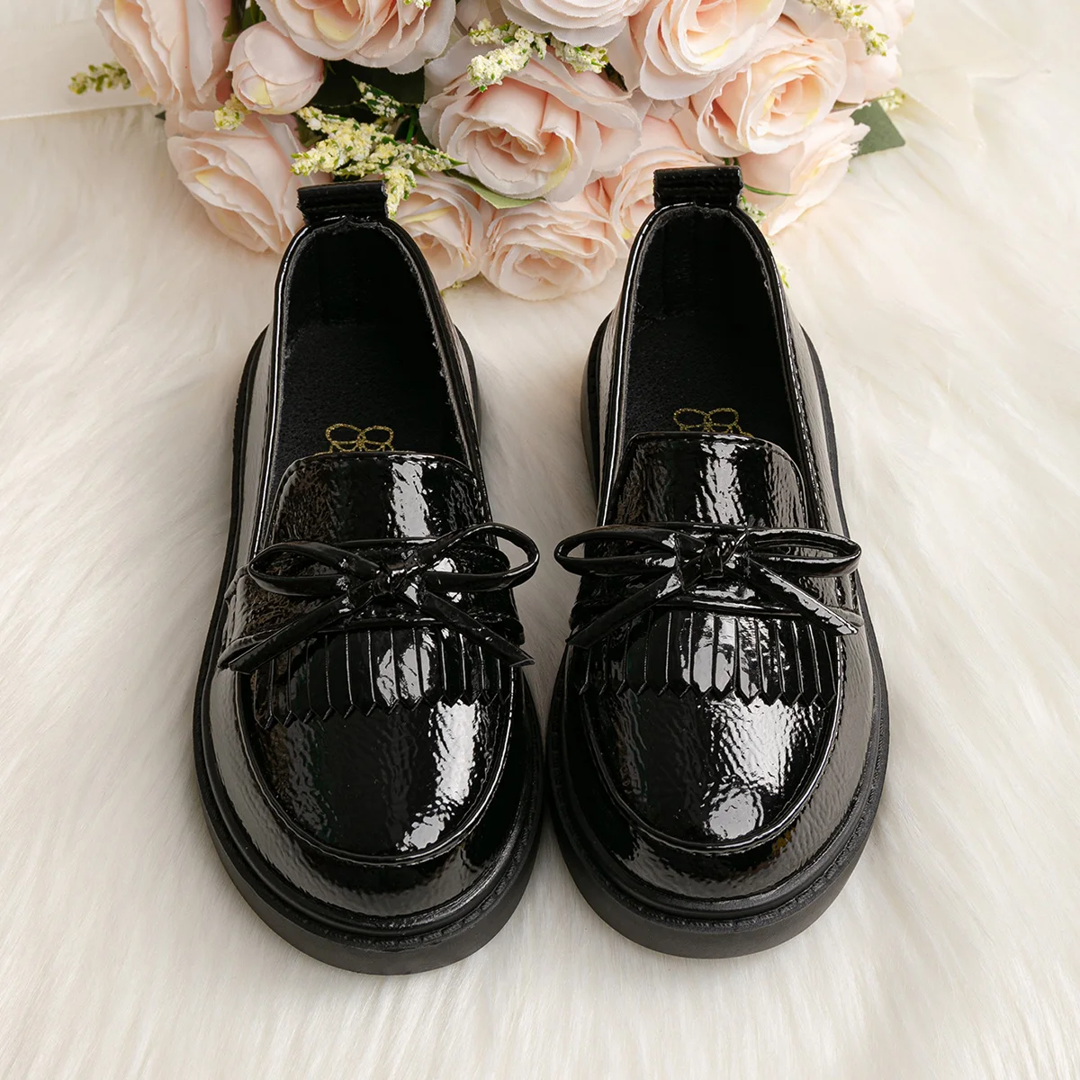 KIDSUN Bowknot Fashion Children\'s Shoes Black Leather Party Girls Princess Shoes English Style Soft Anti-slip School Casual Shoe