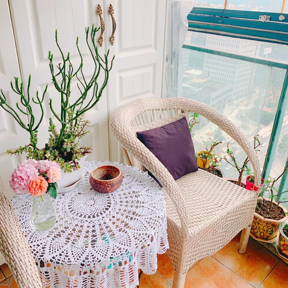 Cotton Blend Handmade Crochet Lace Table Cover Round Hollow Out Nordic Style Tablecloth Decorative Mat For Furniture