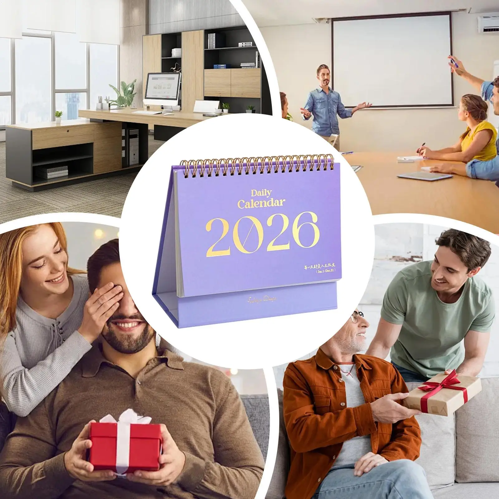 

2026 Desktop Calendar Large Grid Layout Notebooks With 2 Stickers Small Desk Calendar For Christmas Home Work Study Holiday