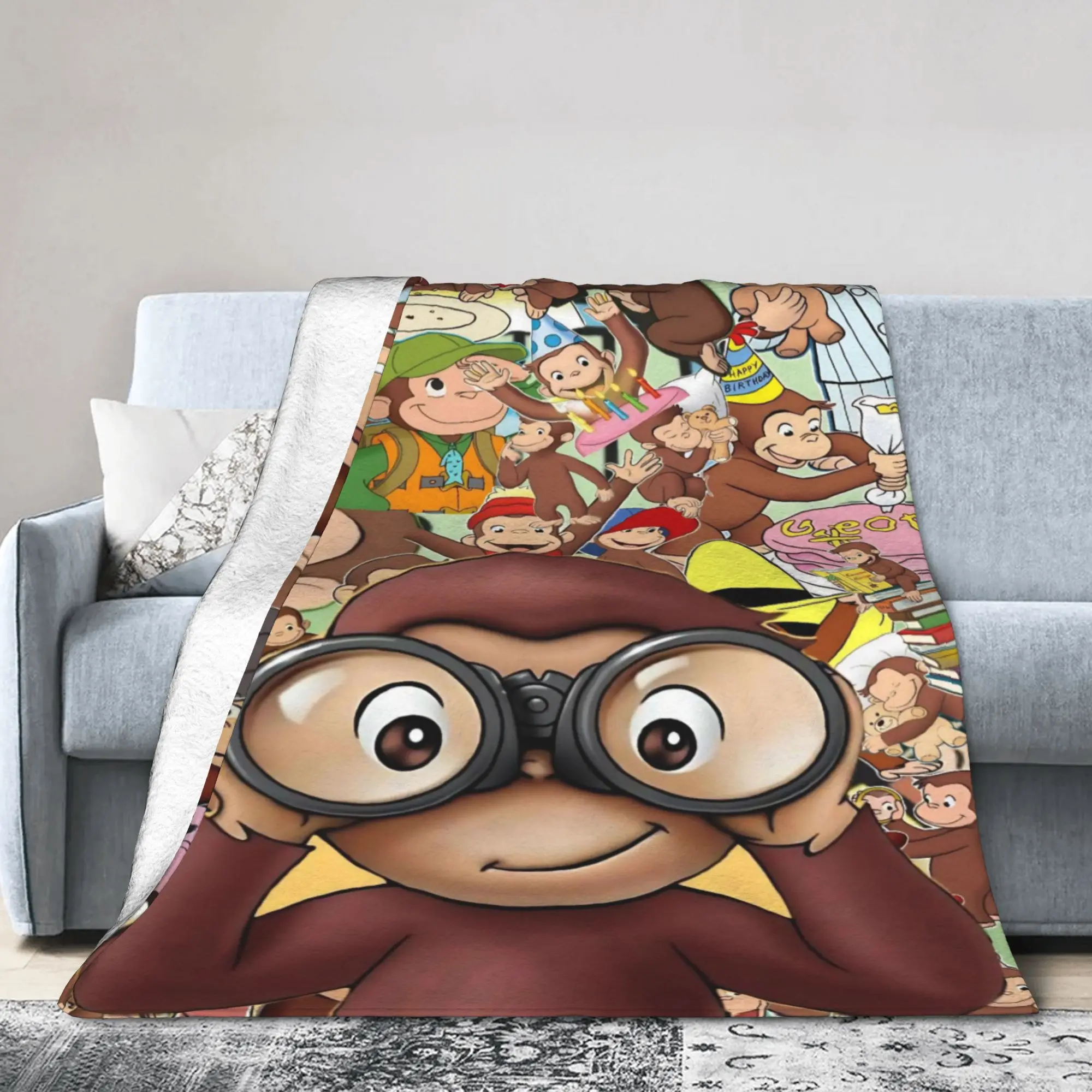 Curious George African Monkey  Blankets Fleece  Cozy Super Soft Throw Blankets for Bedding Bedspread