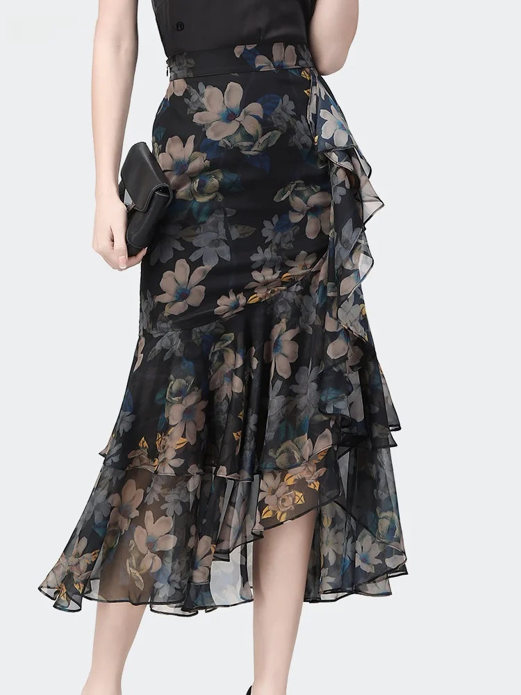 Floral Lace Trim Fi Tail Skirt Women's Spring 2025 New Sle Asymmetrical f-length Wrap Body Mid-long Midi Skirt