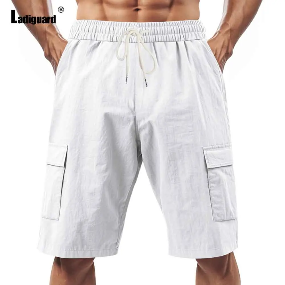 Solid White Stand Pockets Cotton Linen Shorts Men Fashion Cargo Short Pants European 2025 Stylish simplicity Casual Beach Shorts