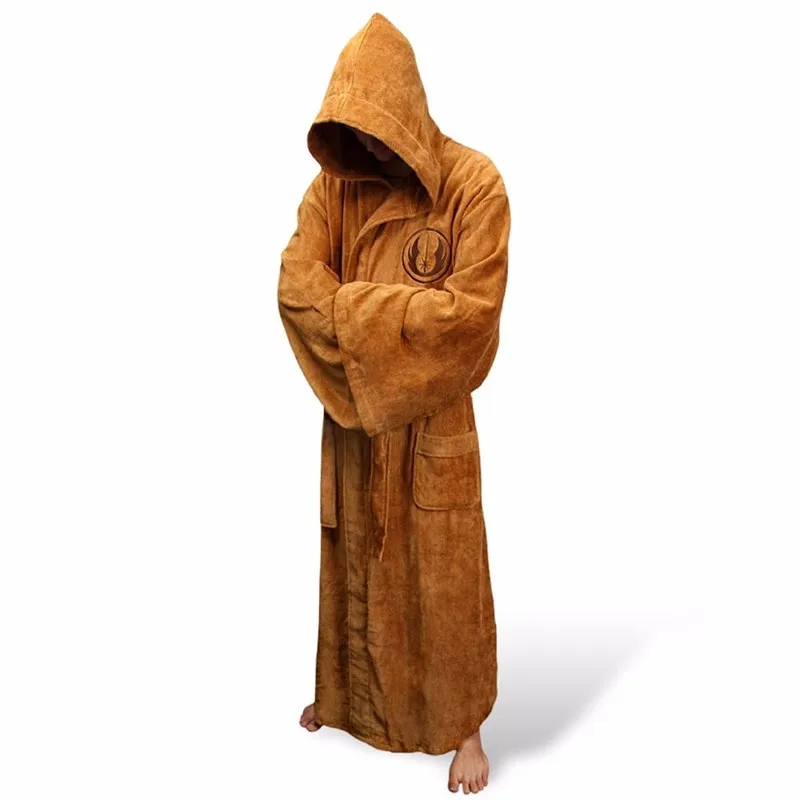 Male Flannel Robes Hooded Thick Dressing Gown Jedi Empire Men Bathrobe Winter Anime Long Robe Mens Bath Robes Homewear Sleepwear