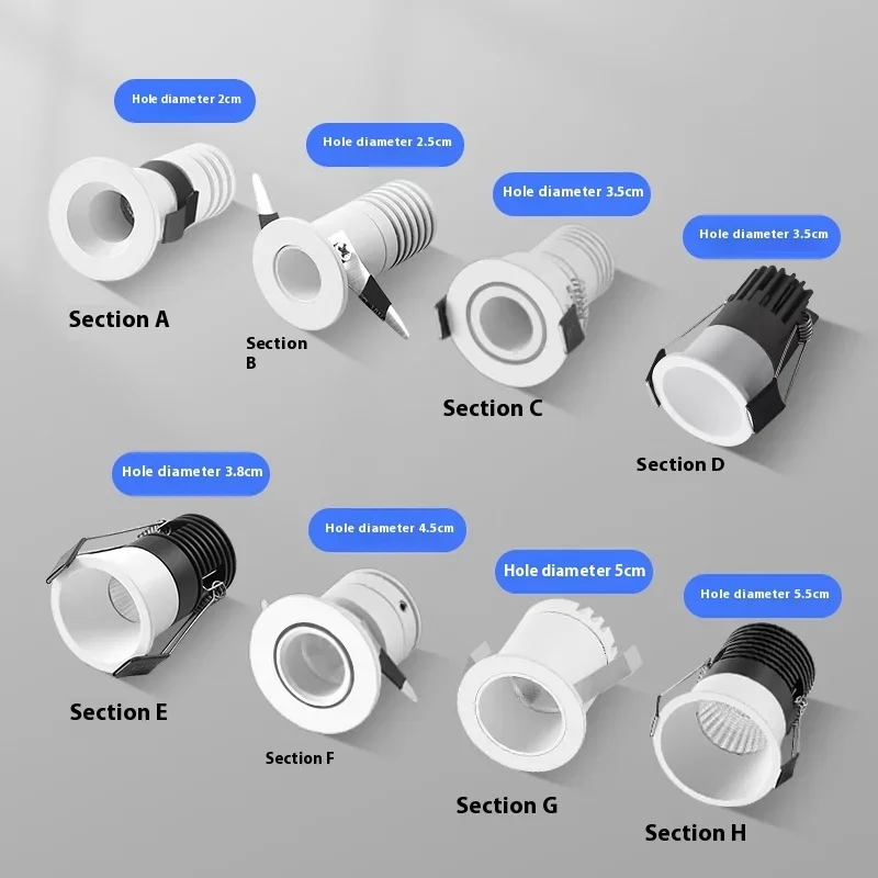 LED راحة ثقب صغير صغير 1W2W3W4W5W عميق مضاد للوهج جميع الألومنيوم إضاءة داخلية سطوع عالية جودة الأضواء #3