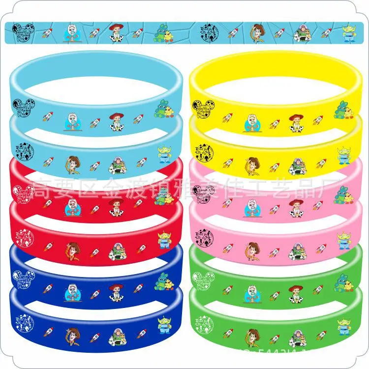 12pcs Toy story Bracelet Anime Woody Buzz Lightyear Jessie Alien Sport Wristand Children Cartoon Silicone Bracelets Party Gifts