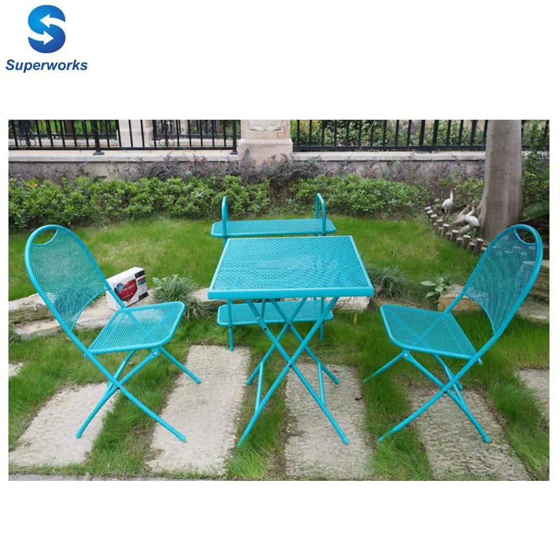 

Portable metal garden balcony furniture folding steel bistro patio table chairs set