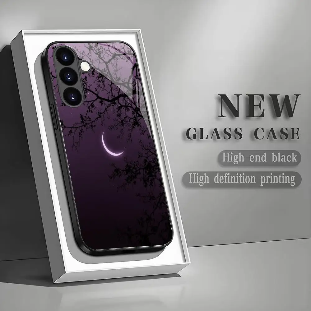 Purple night scene pattern glass phone case suitable for Samsung Galaxy S26 S25 S24 S23 S22 S21 S20 FE Ultra Plus 5G anti drop