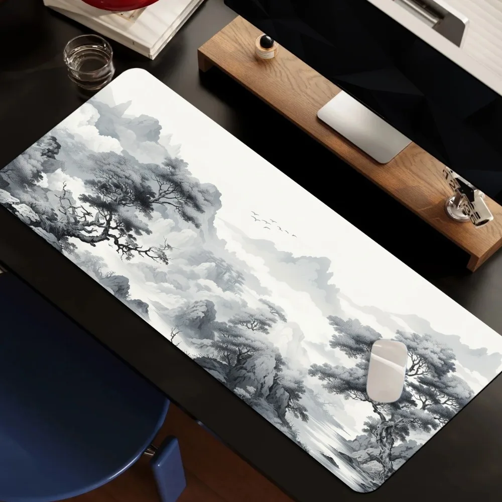 CIFBUY Mouse Pad Large Gaming Mat Non Slip Rubber Chinese Ink Landscape Mountain Tree Clouds for Laptop Office Home Computer