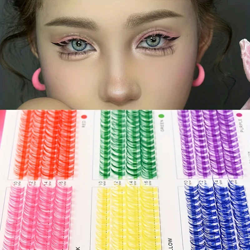 6 Colors 312 Clusters 24 Rows Large Capacity Pre-cut Segmented Easy To Apply Colorful Mixed 3D Cluster Eyelashes For Daily Parti