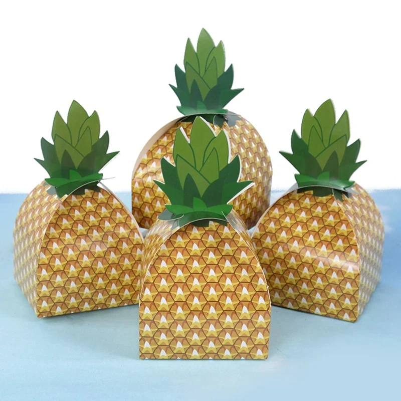 T84C-50PCS Pineapple Candy Cookie Box Hawaiian Party Gift Packing Box Bag Luau Summer Birthday Wedding Decoration