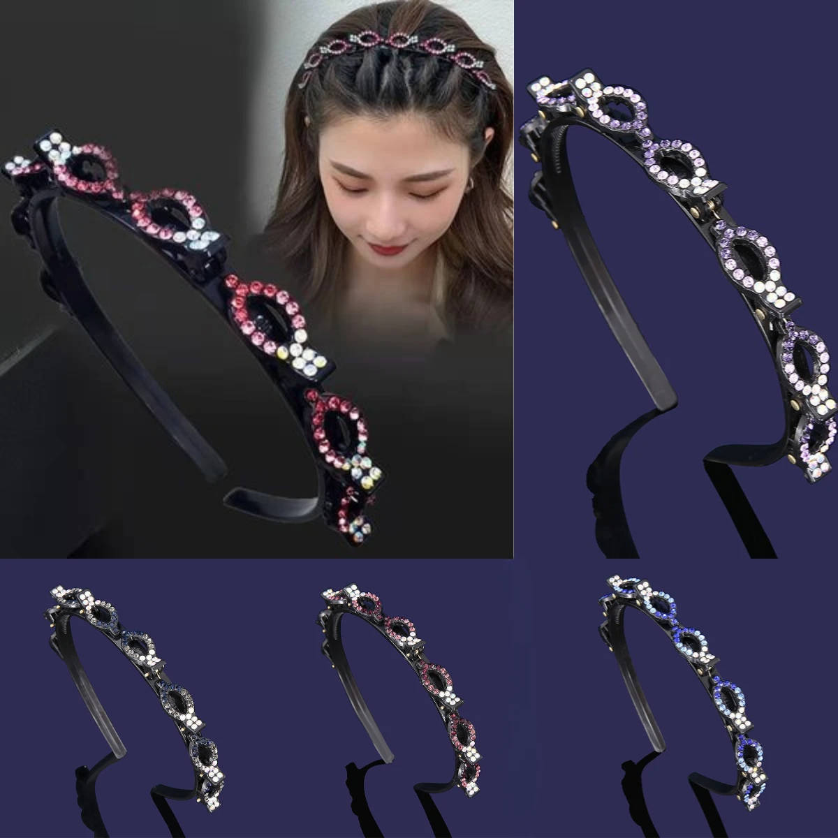 Bangs Clip Pearl Rhinestone Toothed Non Slip Headband Women Girls Hairband Fashion Hair Accessories Makeup Wash Face Hair Hoop