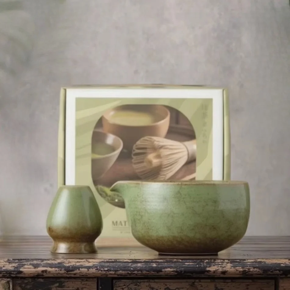 

BespritGift Matcha Set 2pc Creative Matcha Ceramic Bowl Matcha Whisk Holder Japanese Tea Ceremony Song Dynasty Gift Box