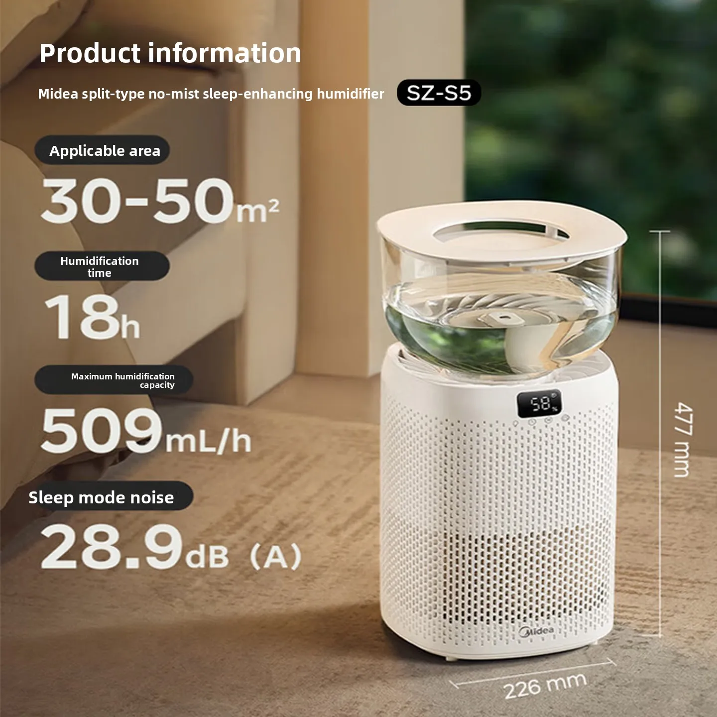 509mL/h Floor Evaporative Humidifier, Split Mist Free Air Moisture Machine for 20-30m² Bedroom Nursery Home Large Room Use