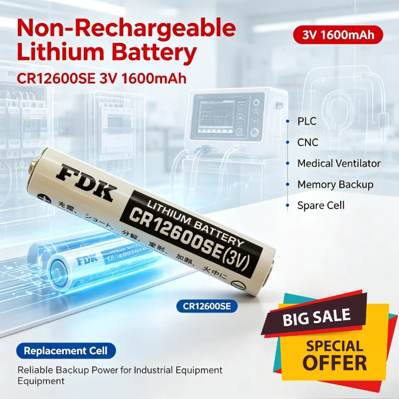 New CR12600SE 3V 1600mAh Non-Rechargeable Lithium Battery For PLC CNC Medical Ventilator Memory Backup Spare Cell