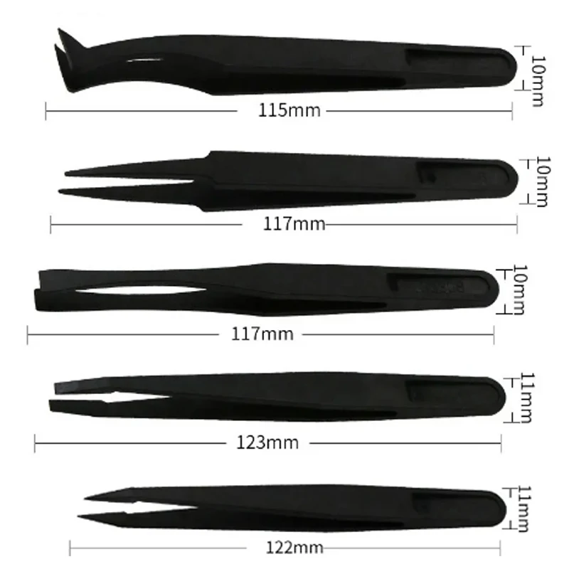 5pcs Precision Tweezers Set Carbon Fiber Plastic Upgraded Anti-Static Curved Tweezers for Electronics Laboratory Work Jewelry