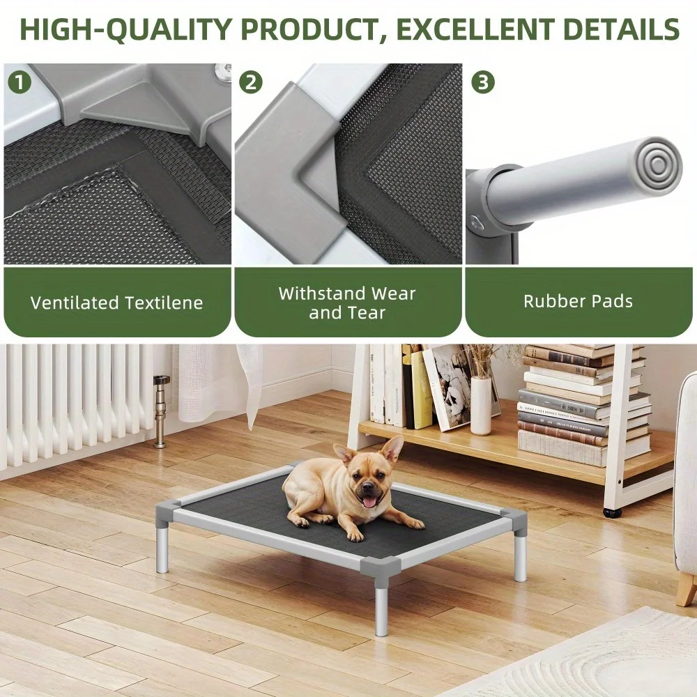 32" Heavy-Duty Chew Resistant Elevated Dog Bed, Durable Aluminum Frame Cooling Cot with Reinforced Textilene Mesh