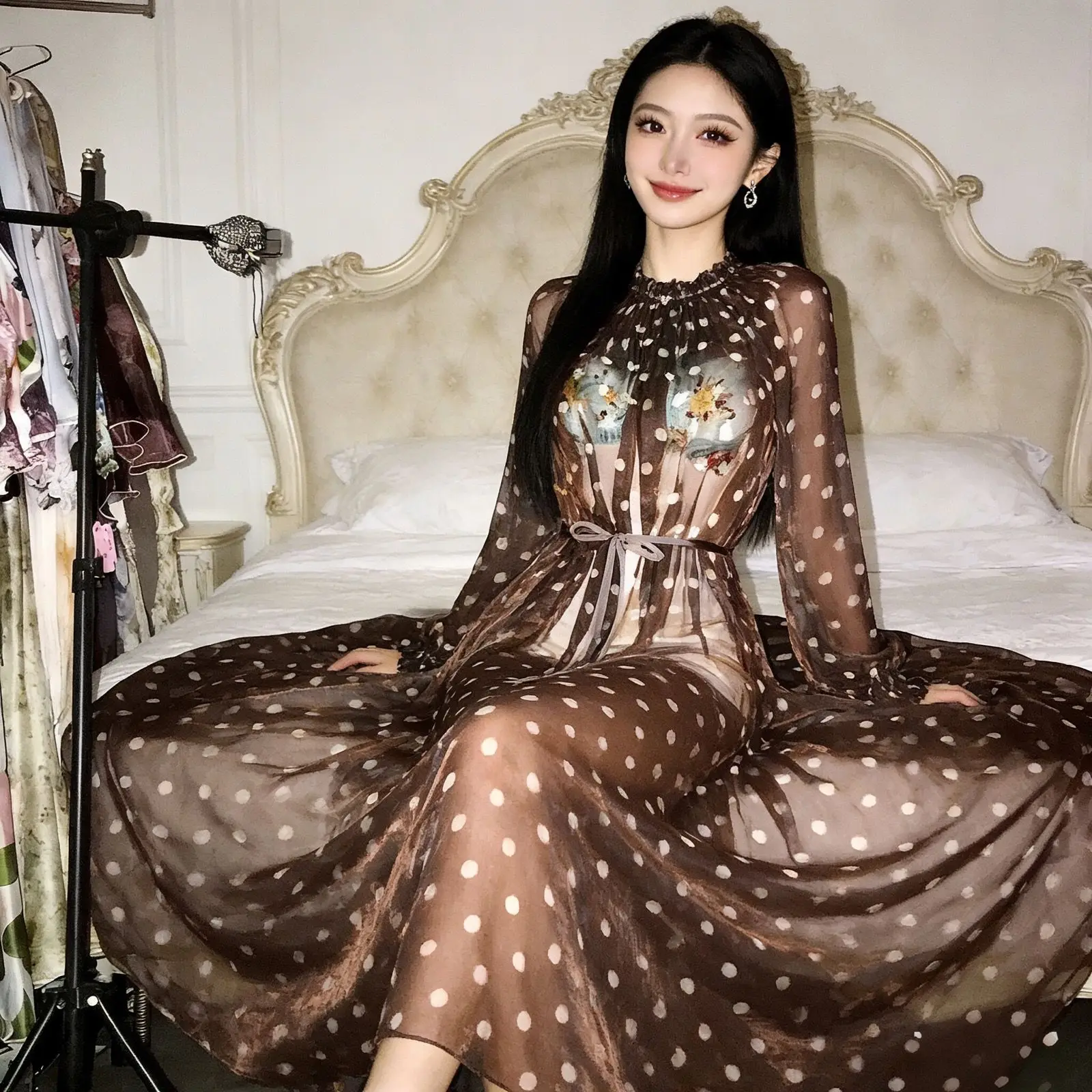 

Unisex See Through Women Mesh Voile Long Dress Loose Maxi Dress Pullover Elegant Dresses Sleeping Wear