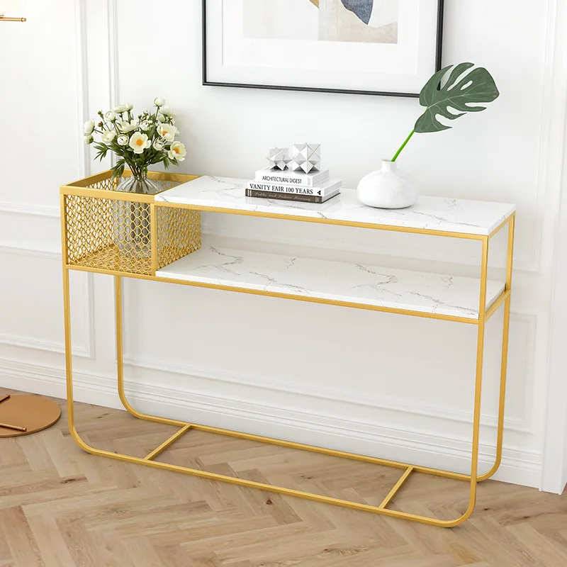 

Nordic marble entrance table against the wall wrought iron side table long strip simple fashion shelf cabinet fashion entrance