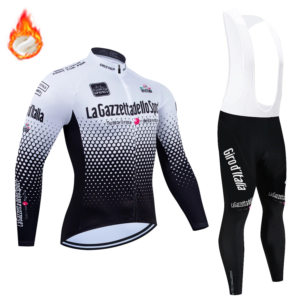 Men\'s Winter Thermal Fleece Cycling Jersey Sets Long Sleeve Bicycle Clothing MTB Bike Wear Tour De Italy 2024 Cycling Suit