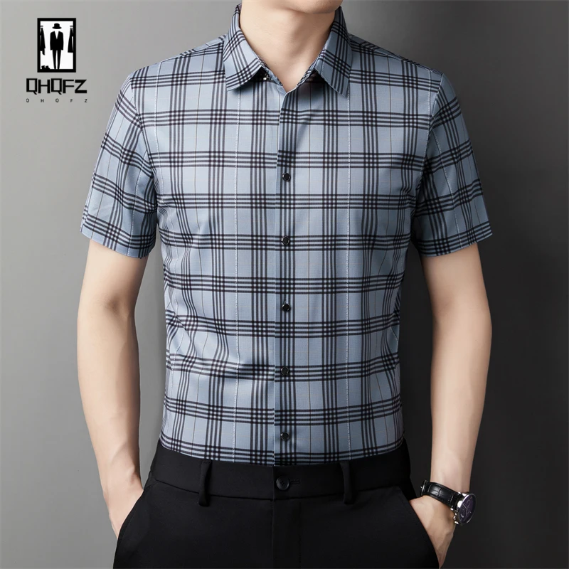 2024 Summer New Men's Business Casual Printed Short Sleeved Shirt Fashion Comfortable Wrinkle Resistant Top