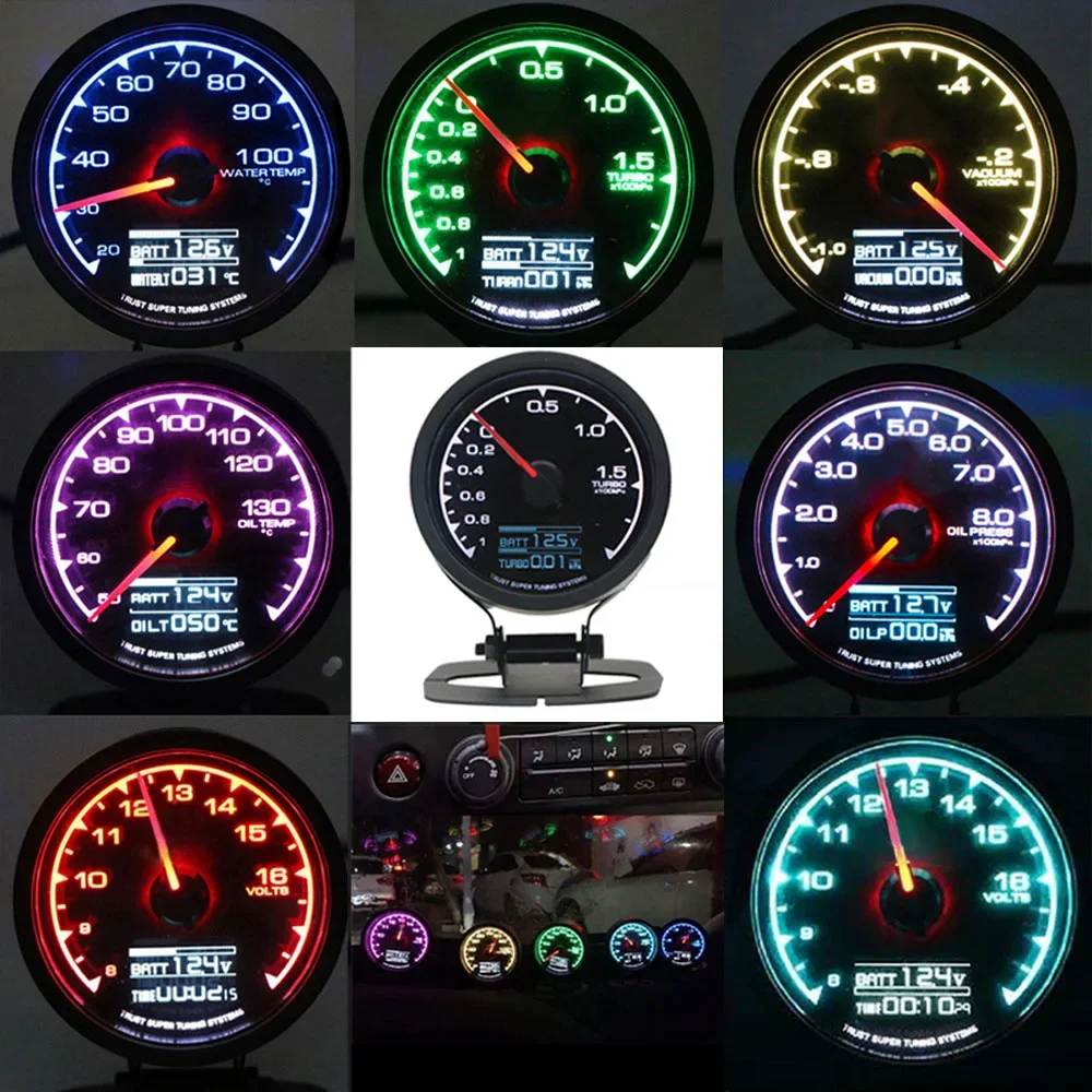 2.5 Inch Racing Turbo Voltage Gauge Car Digital Turbo Boost Water Temp Oil Temp Oil Press Vacuum Meter Fuel Pressure Tachometer