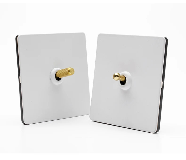 86 Type Retro Switch 1-4 Gang 2 Way Wall Light Brass Lever Toggle Switch Black Matte Stainless Steel Panel EU FR Power Outlet