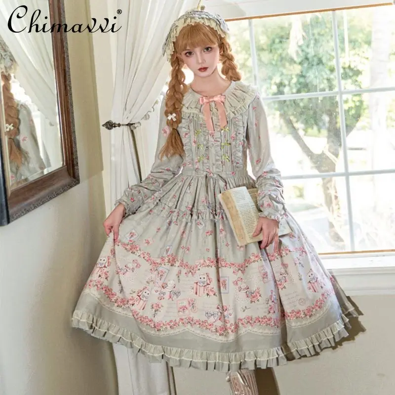 

Sweet and Cute Oversized Slim Dress Girls 2026 Spring and Autumn New Lolita Doll Collar Floral Long-sleeve Elegant OP Dresses