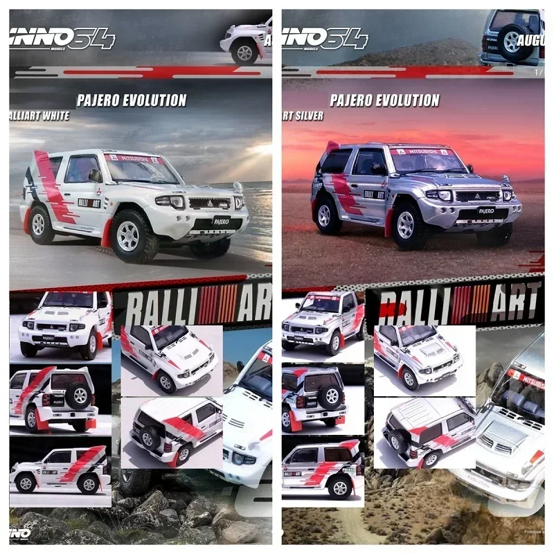 INNO 1:64 INNO 1:64 PAJERO EVOLUTION RALLIART White / Silver Diecast Model Car