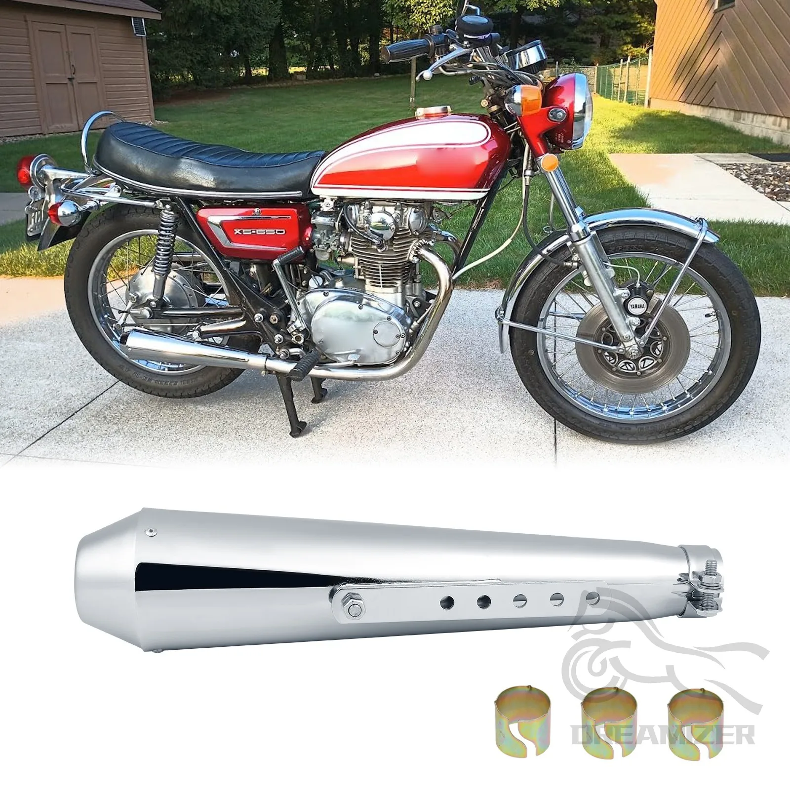 

Универсальный глушитель-труба с вырезом для Yamaha XS-2 XS-2 XS650 XS750, черный хром