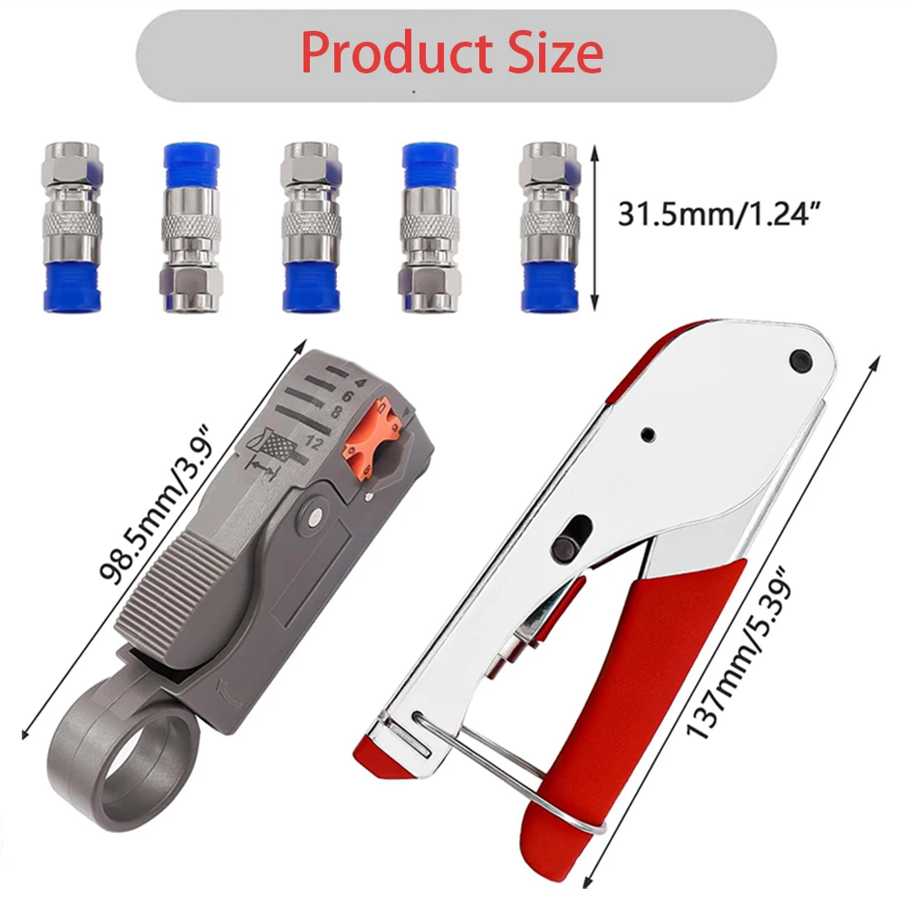 ZoeRax 3-in-1 طقم كابل محوري كابل محوري المكشكش، متجرد الأسلاك مع 20 قطعة موصل RG6 من النوع F، قابل للتعديل لـ RG59/6/11/7