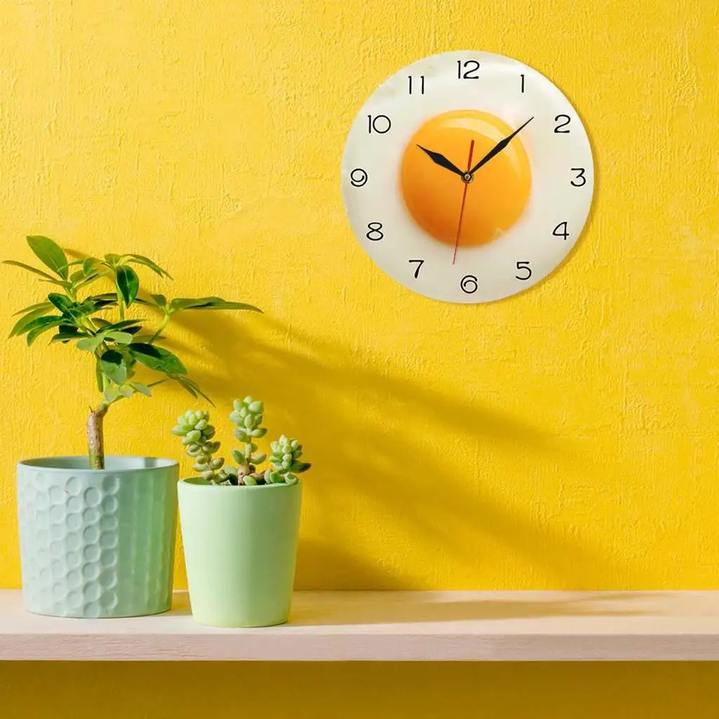 Wall clock, breakfast poached egg dining room wall watch, fried egg kitchen