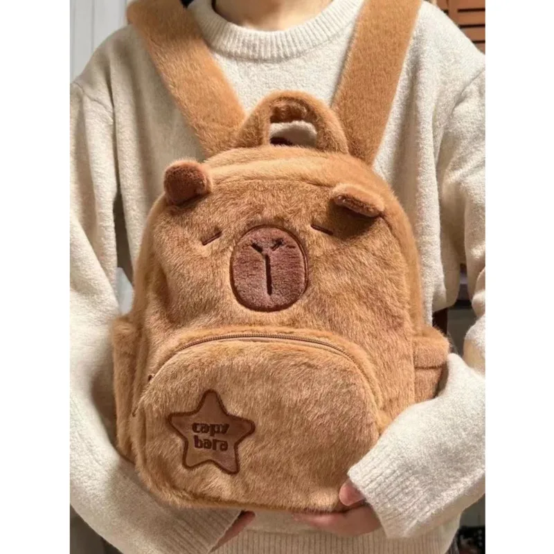 

Capybara Plush Backpack Animals Large Capacity Backpack Cute Casual Versatile Plush School Bags Comfortable Touch Shoulder Bag