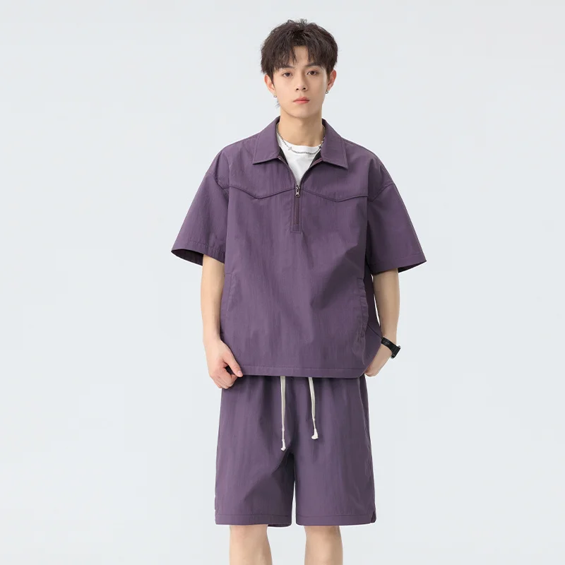 

Men's Ice Silk Casual Summer Two Piece Set Short Sleeve Shirt and Shorts Lightweight Cool Stylish Outfit