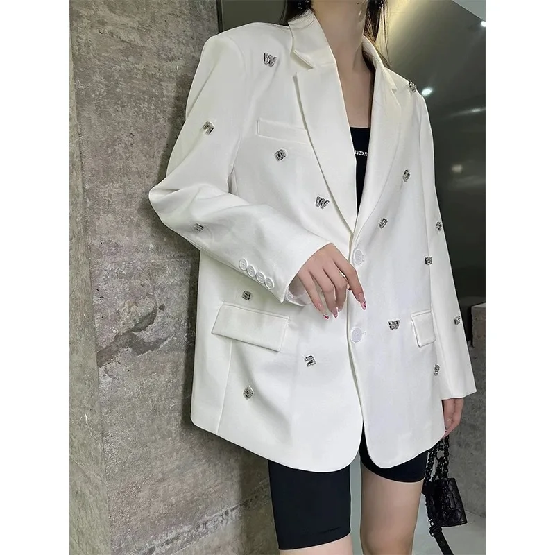 

New Fashion Women Loose Blazer Suit Coat 2024 Autumn Long Sleeve Notched Collar Single Breasted Letter Korean Jacket Suit Tops